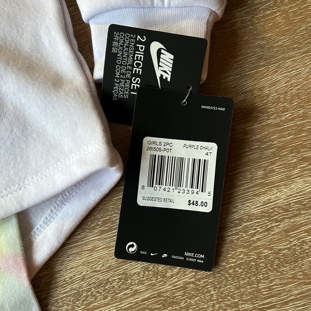 Nike Girls 2PC Set Sweatshirt and Leggings Purple Chalk Size 4T - Picture 3 of 6